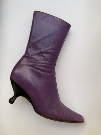 Miu Miu purple square toe kitten heel boots