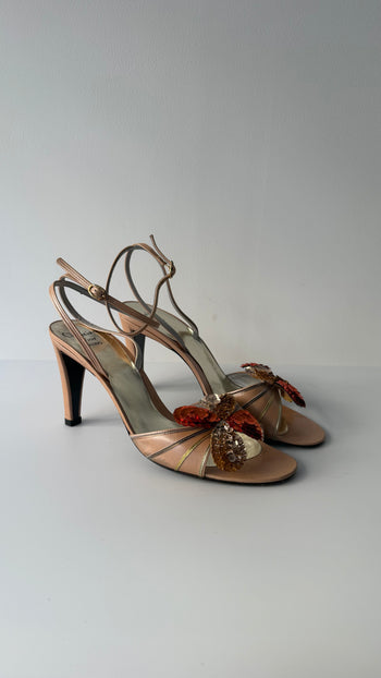 Christian Dior ankle straps open-toe embellished evening wear courts 37.5- 38 EU
