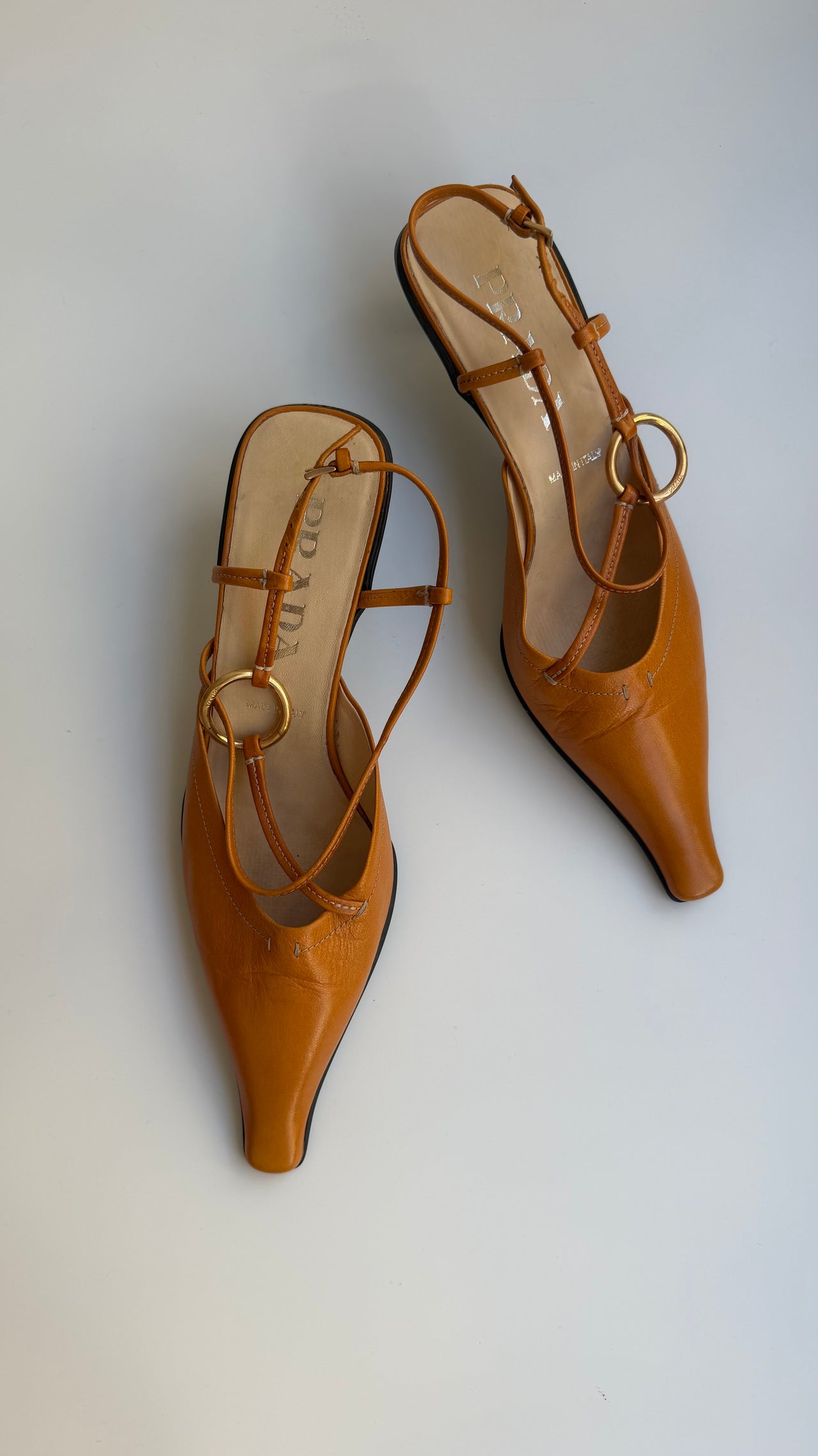 Prada early 00’s orange leather slingback courts