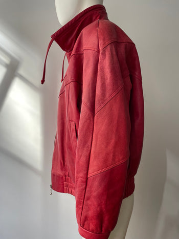 Vintage red leather bomber jacket