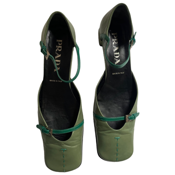 Prada Mary Jane style 90’s green leather flats 37-38 IT