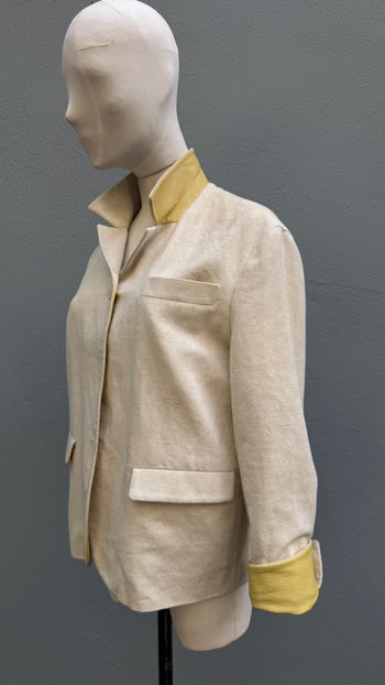Prada SS1998 linen blend jacket with contrasting yellow green leather cuffs