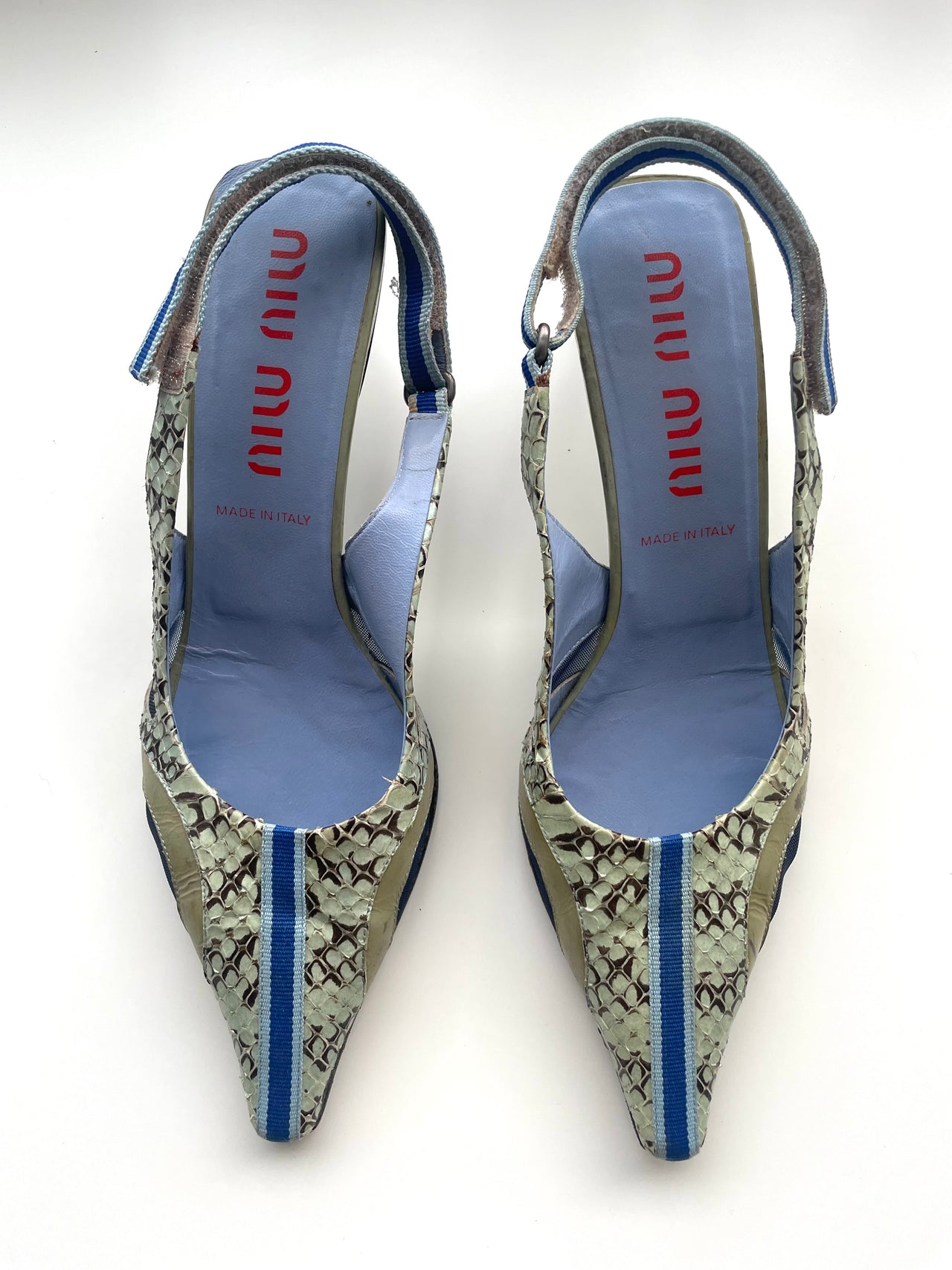 Miu Miu SS2000 snakeskin slingback courts 38.5 IT