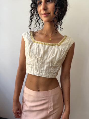 Antique embroidered silk blouse vest