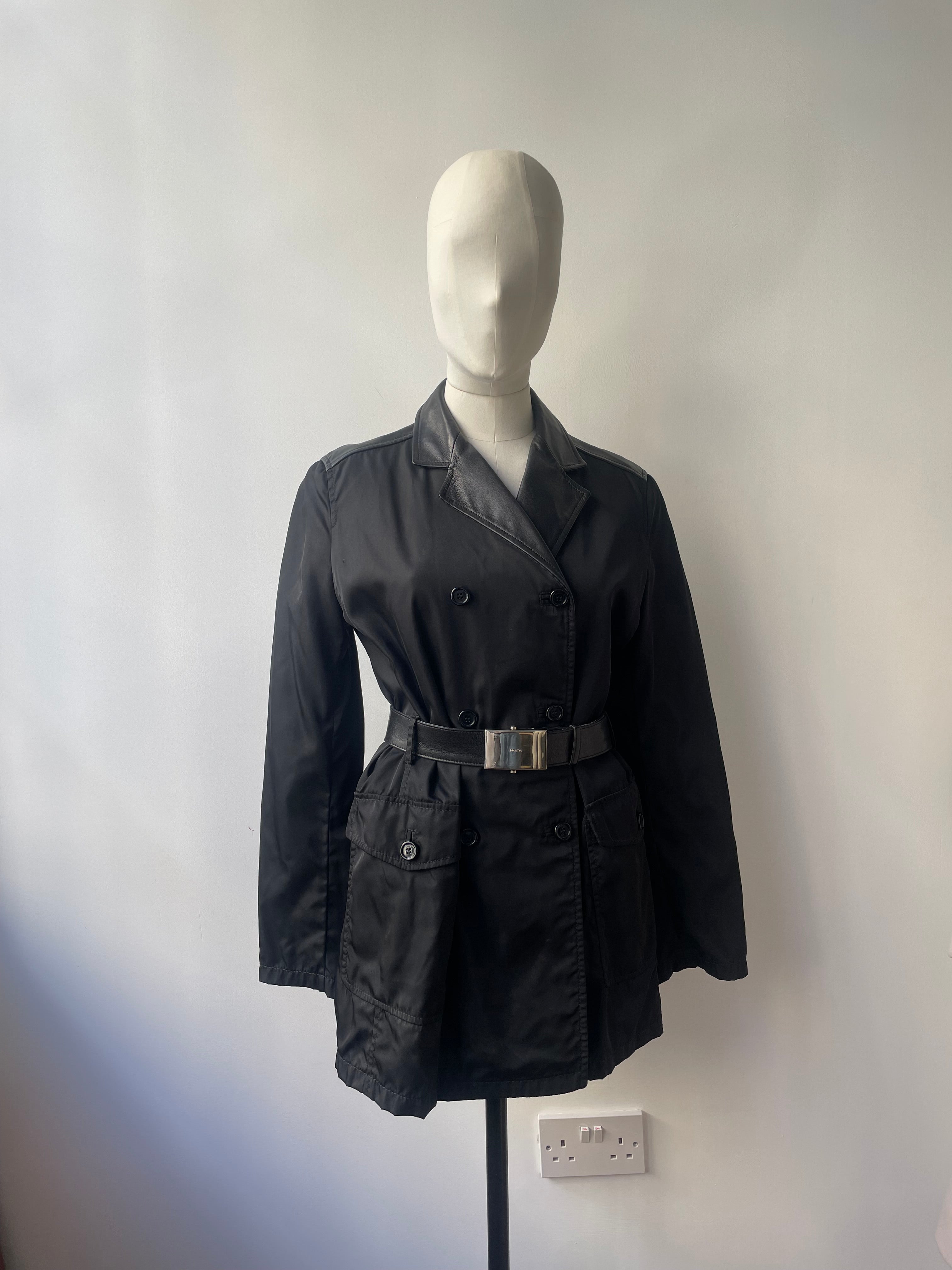 Prada A/W 1994 nylon & leather belted trench coat - Lanabu Limited