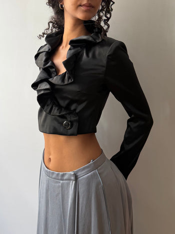 Handmade cropped satin ruffled jacket