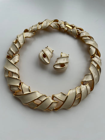 Givenchy vintage white ecru enamel jewellery set
