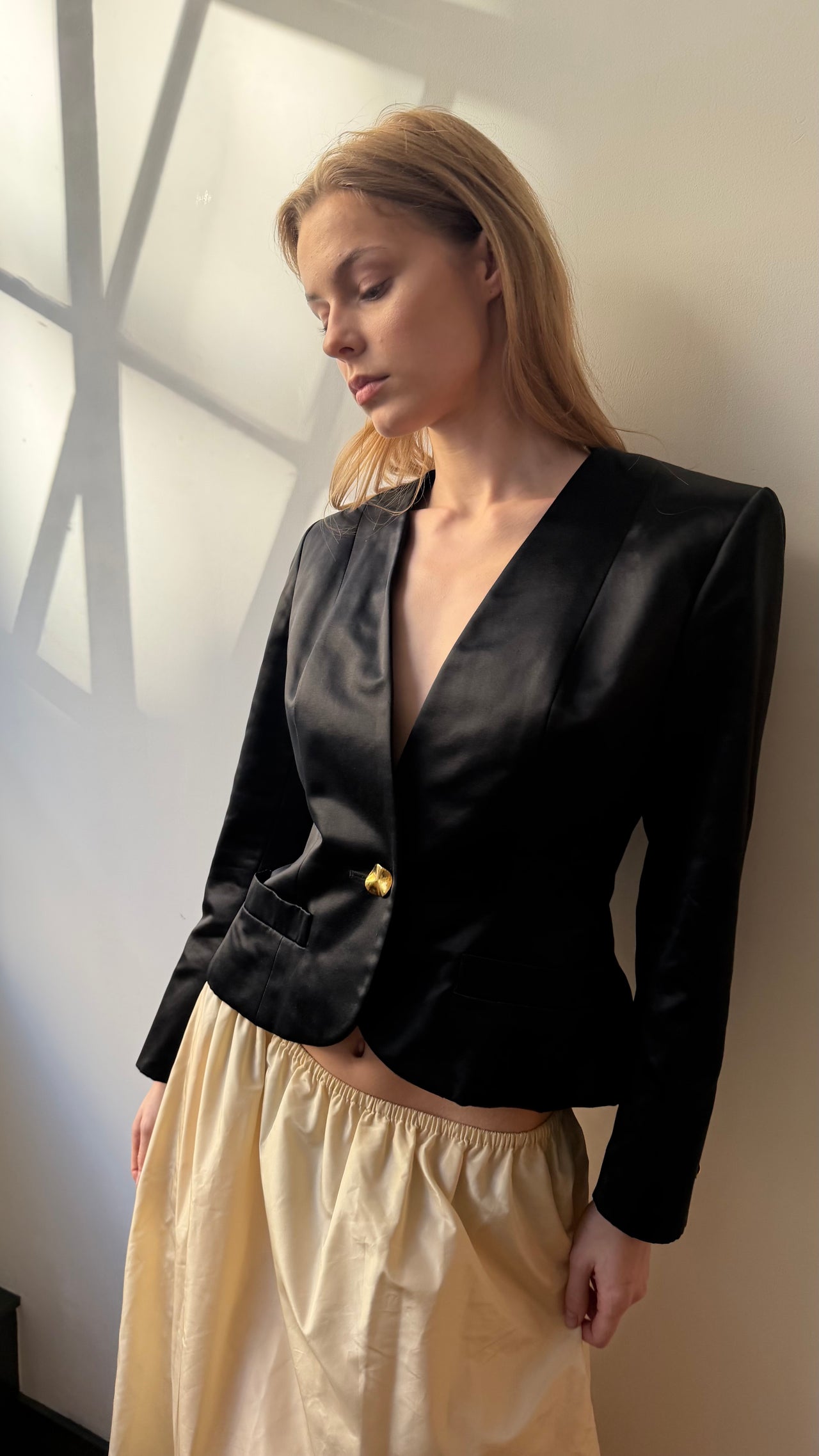 Yves Saint Laurent Rive Gauche 1990’s black satin silk evening blazer jacket