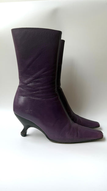 Miu Miu purple square toe kitten heel boots