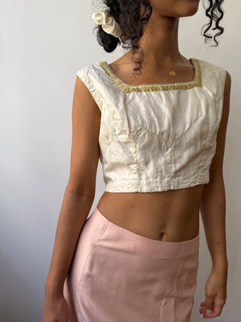 Antique embroidered silk blouse vest