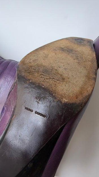 Miu Miu purple square toe kitten heel boots