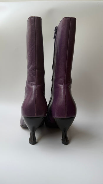 Miu Miu purple square toe kitten heel boots