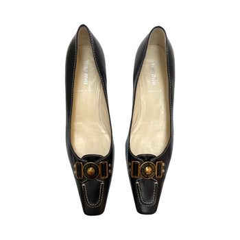Miu Miu black leather kitten heel courts 37