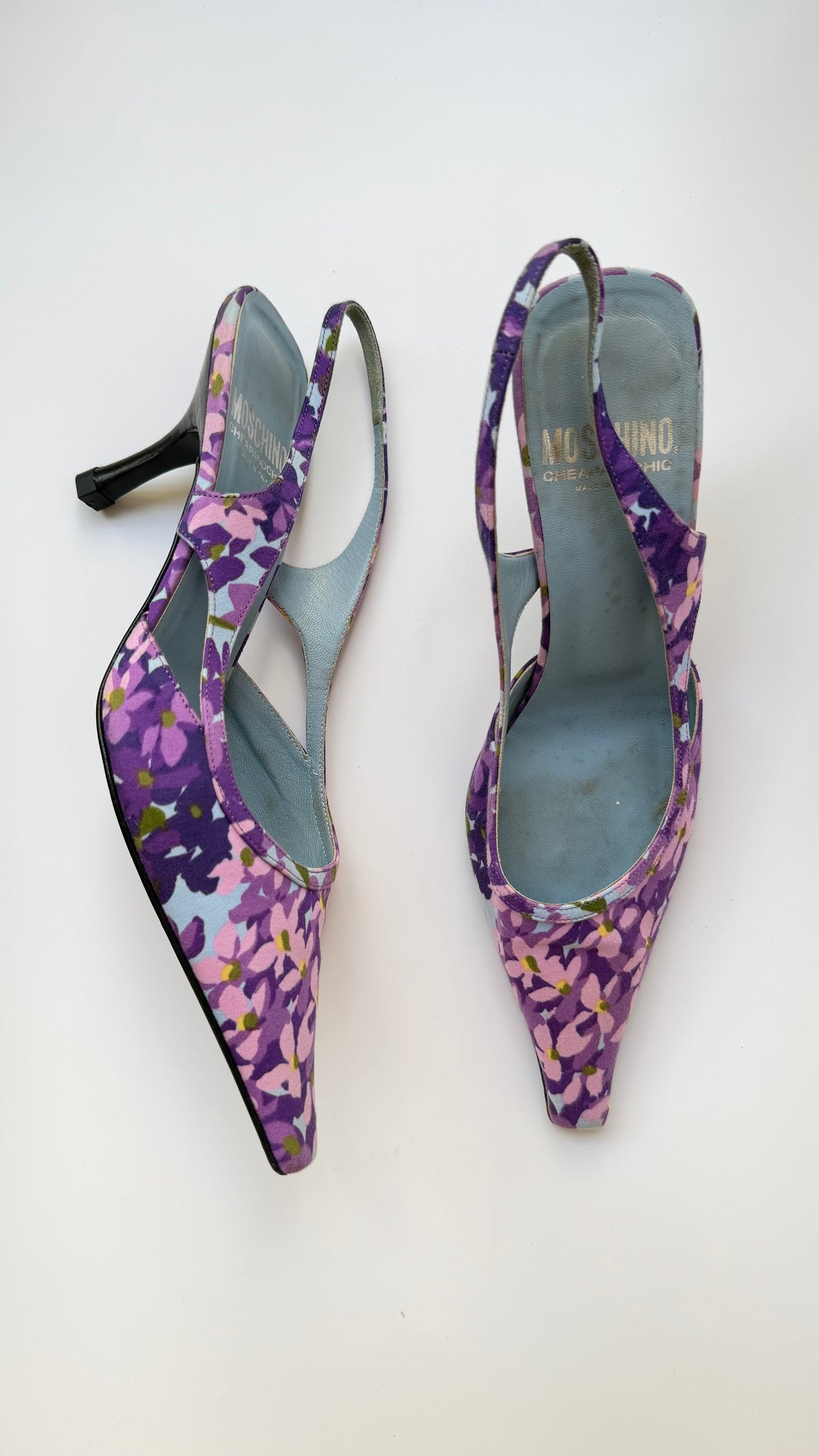Moschino purple flower print slingback kitten heels 37.5
