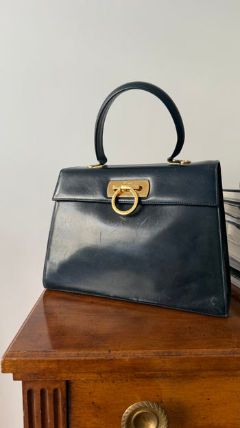 Salvatore Ferragamo Iconic Top Handle handbag beat-up vintage black leather