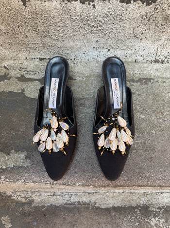 Manolo Blahnik vintage evening mules with faux pearls 37.5