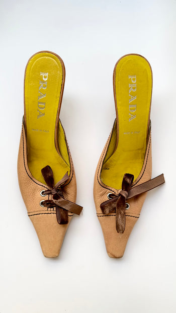 Prada vintage kitten heel mules with velvet bow 37.5 IT
