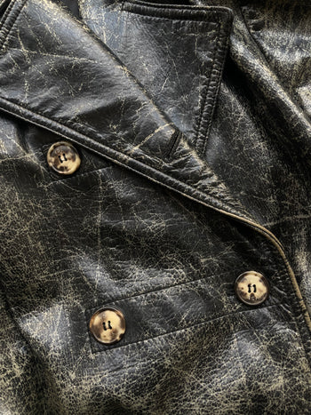 Yves Saint Laurent 1990’s vintage distressed effect double breasted leather jacket