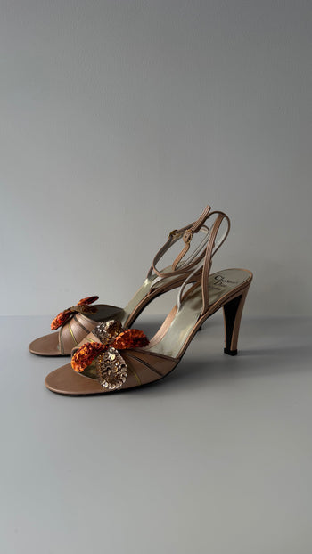 Christian Dior ankle straps open-toe embellished evening wear courts 37.5- 38 EU
