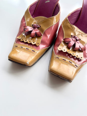 Prada contrasting patent leather 90’s vintage tassel detail mules 38.5