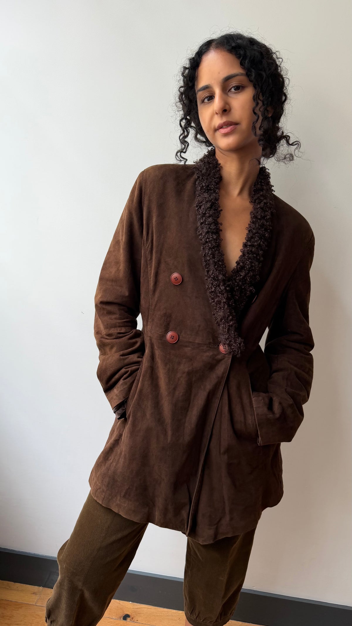 Emporio Armani 1990’s brown suede long-line coat