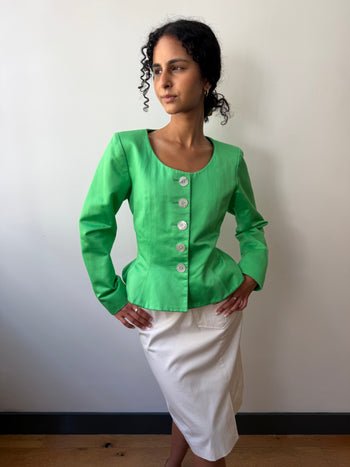 YSL Rive Gauche 1990’s peplum shape jacket in salad green
