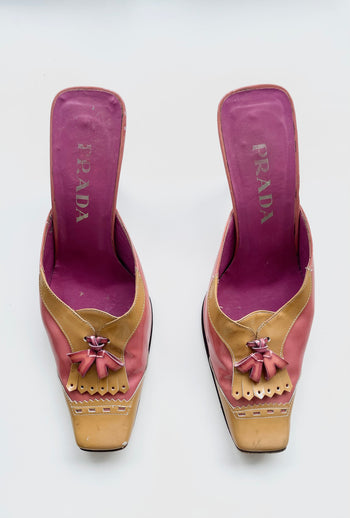 Prada contrasting patent leather 90’s vintage tassel detail mules 38.5