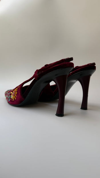 Salvatore Ferragamo beaded velvet slingback courts