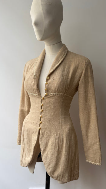 Edwardian style inspired handmade slim-fit long line jacket XS