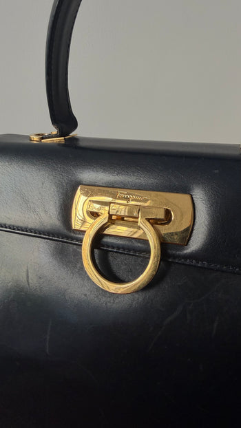 Salvatore Ferragamo Iconic Top Handle handbag beat-up vintage black leather