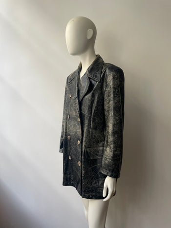Yves Saint Laurent 1990’s vintage distressed effect double breasted leather jacket