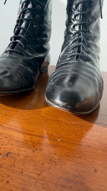 Manolo Blahnik vintage lace-up Victorian style leather boots 37.5