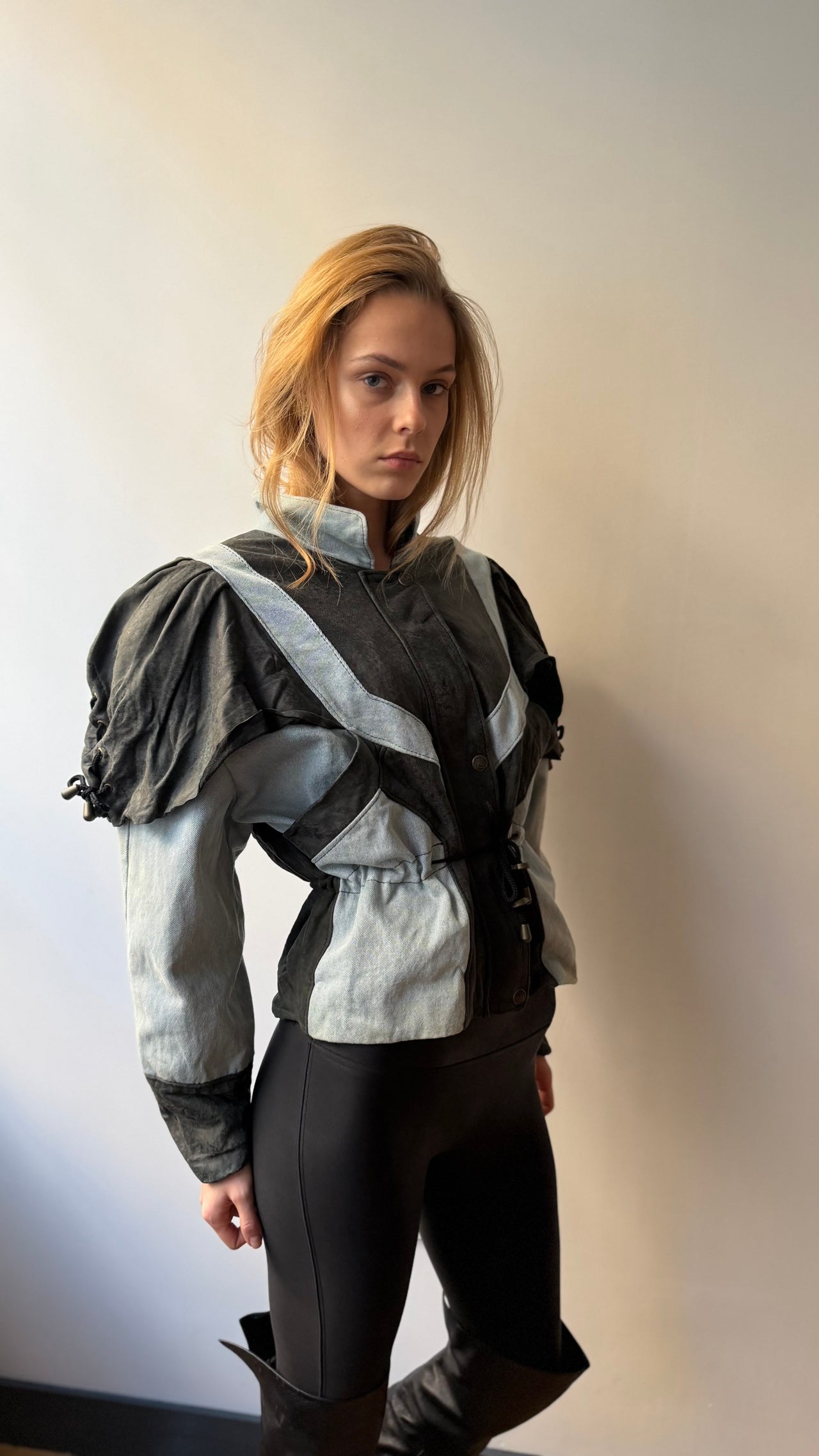 1980’s Italian vintage denim & leather statement jacket