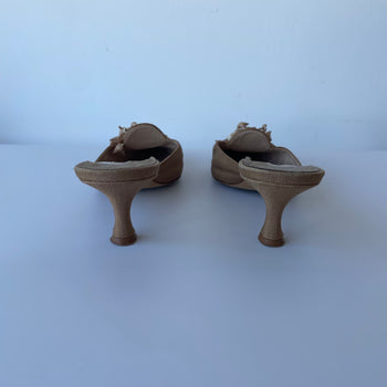 Manolo Blahnik canvas mules with shells 37.5