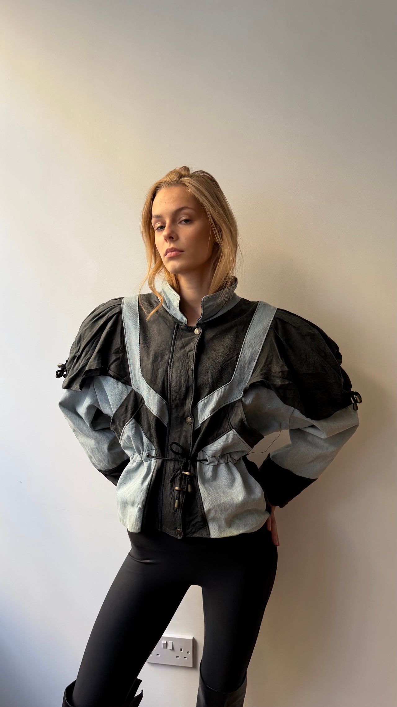 1980’s Italian vintage denim & leather statement jacket