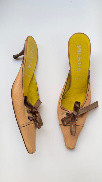 Prada vintage kitten heel mules with velvet bow 37.5 IT