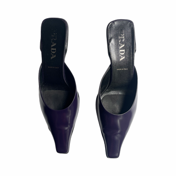 Prada 90’s sporty chic glossy leather dee purple mules 39 IT