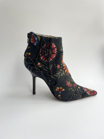 Dior Galliano era floral print lace-up detailed ankle boots 36