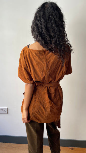 Prada tan suede belted mini dress tunic