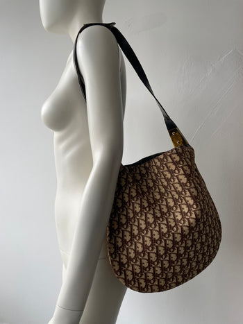 Christian Dior 1980’s brown canvas oblique monogram hobo shoulder bag