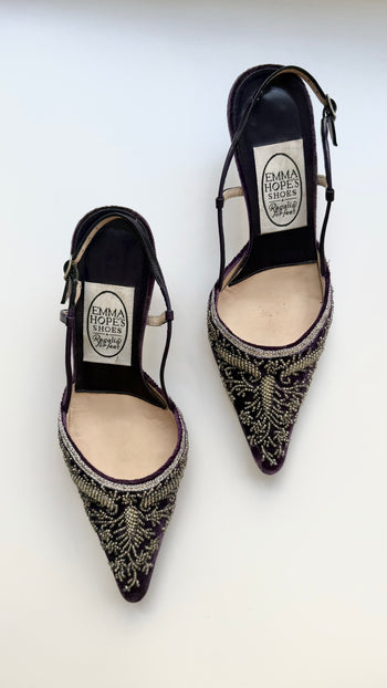 Emma Hope velvet beaded evening slingback courts