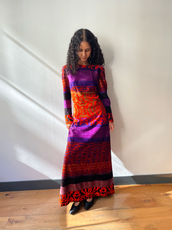1970’s vintage printed maxi velvet dress