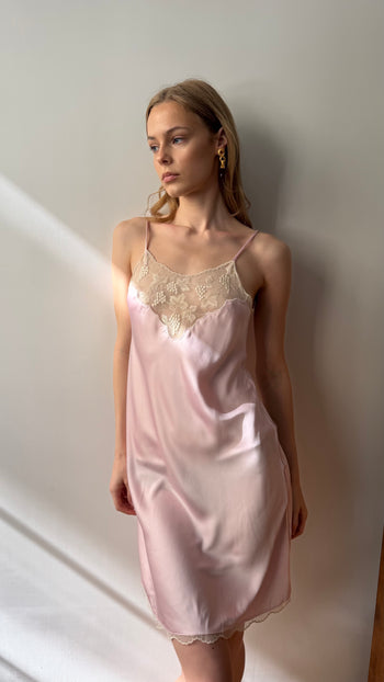 Christian Dior 1980’s pink lace applique night slip dress XS