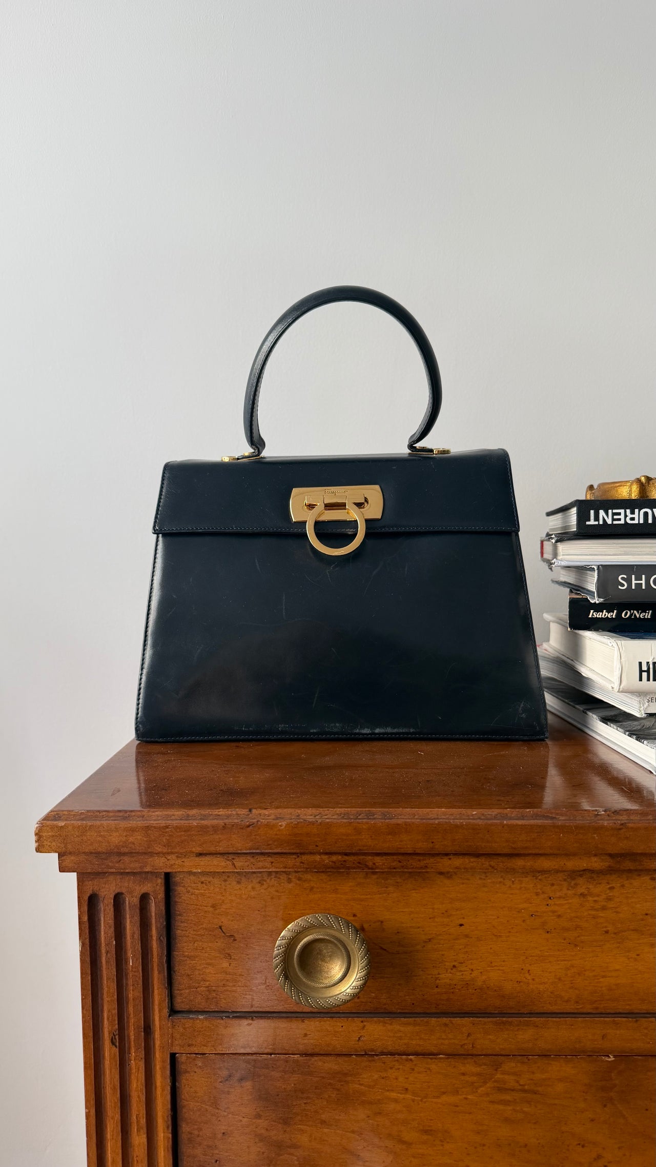 Salvatore Ferragamo Iconic Top Handle handbag beat-up vintage black leather