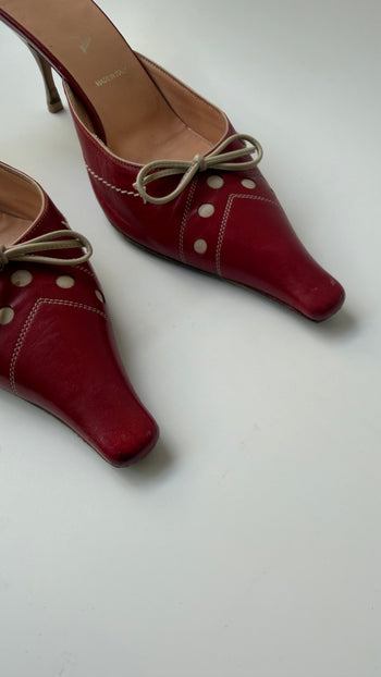 Prada red leather kitten heel mules
