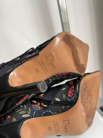 Dior Galliano era floral print lace-up detailed ankle boots 36