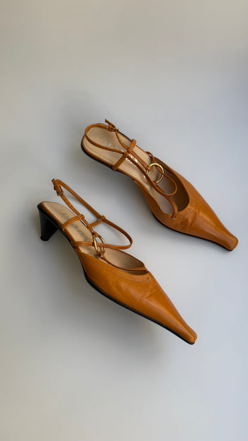 Prada early 00’s orange leather slingback courts
