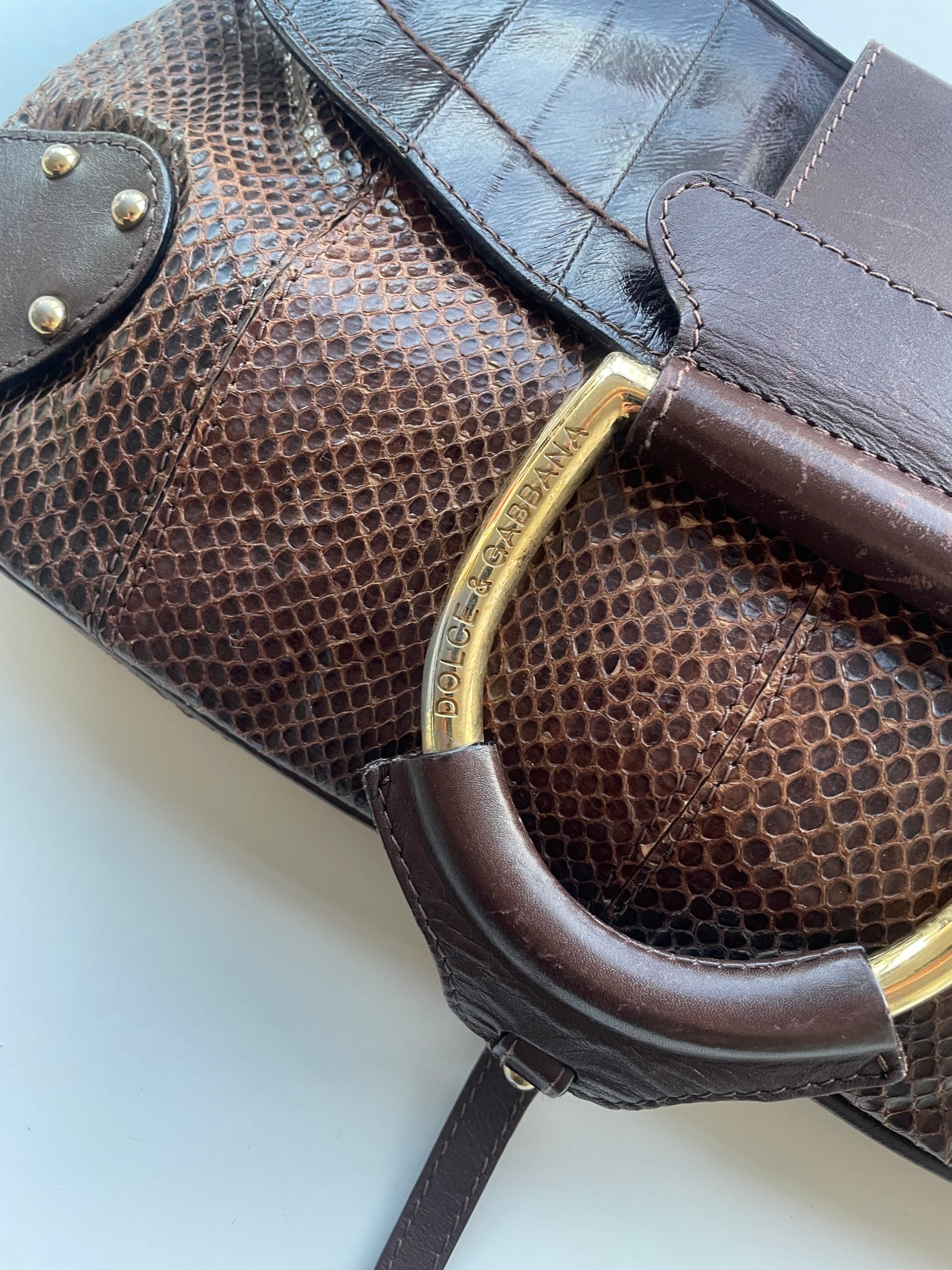 Dolce & Gabbana brown snakeskin Y2K large shoulder bag