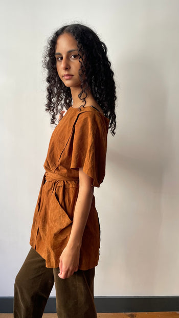 Prada tan suede belted mini dress tunic