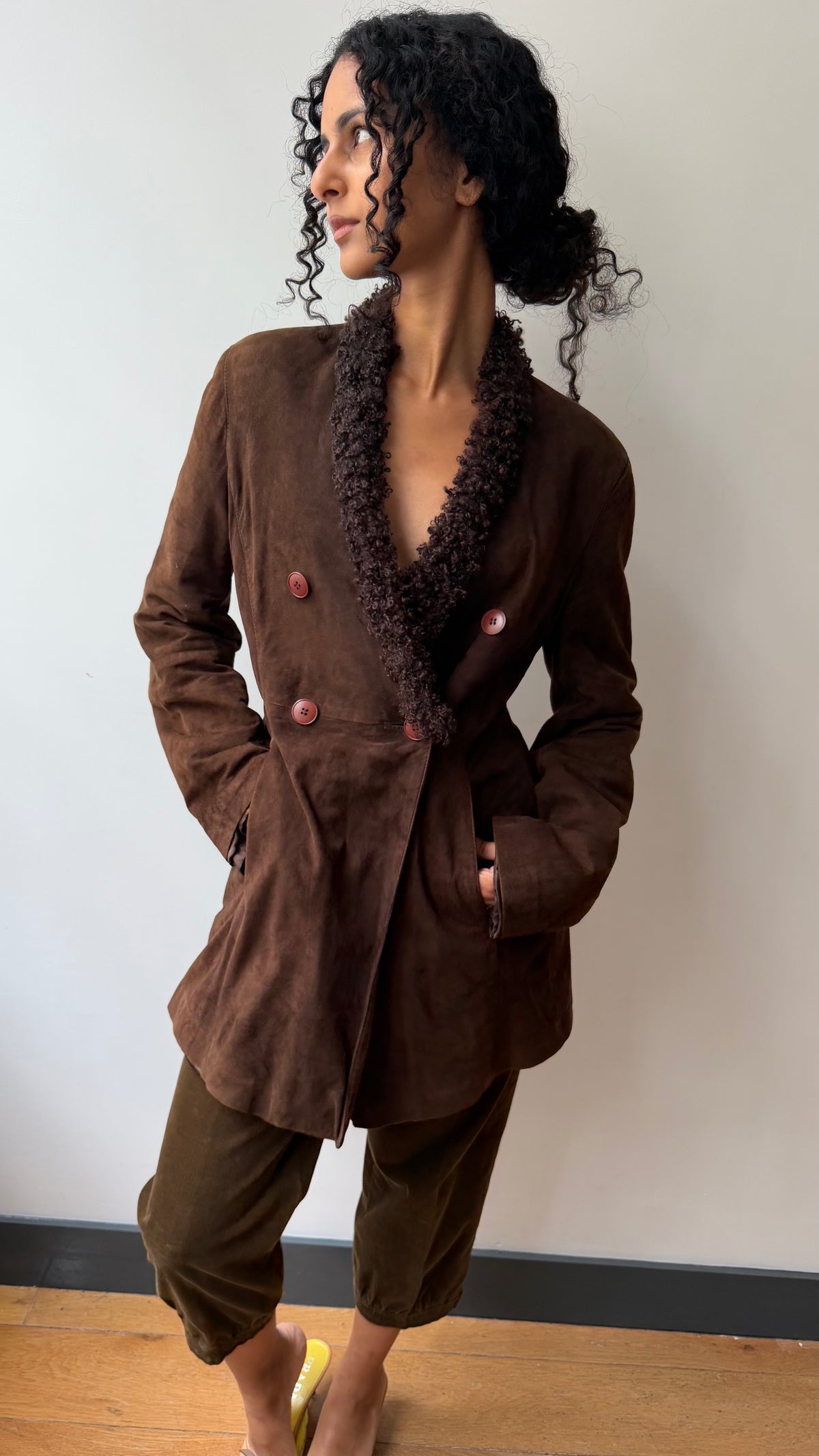 Emporio Armani 1990’s brown suede long-line coat